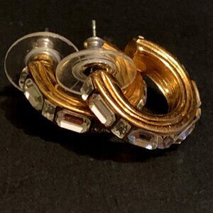 Vintage MONET Hoop Earrings Clear Swarovski Crystals